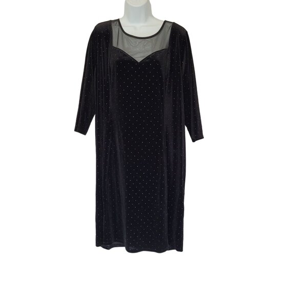 Lane Bryant Black Velvet Dress Size 18/20 Sheer Neckline Stud Accents Knee - Picture 1 of 7